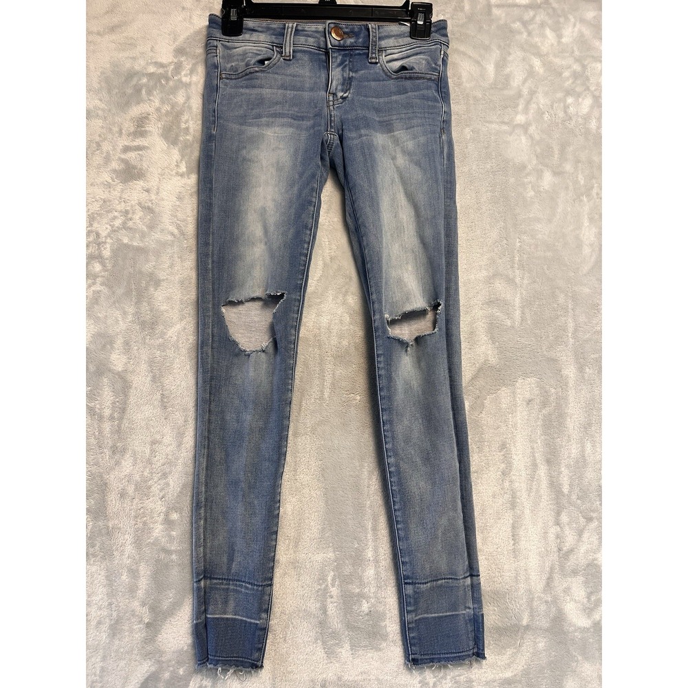 American Eagle Super Low Jegging‎ Women 0 Blue Excellent Distressed Shadow Hem